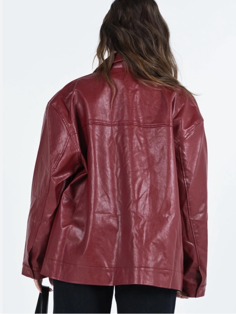 Princess Polly Callie Burgundy Faux Leather Bomber Jacket, size 6 - Picture 3 of 12